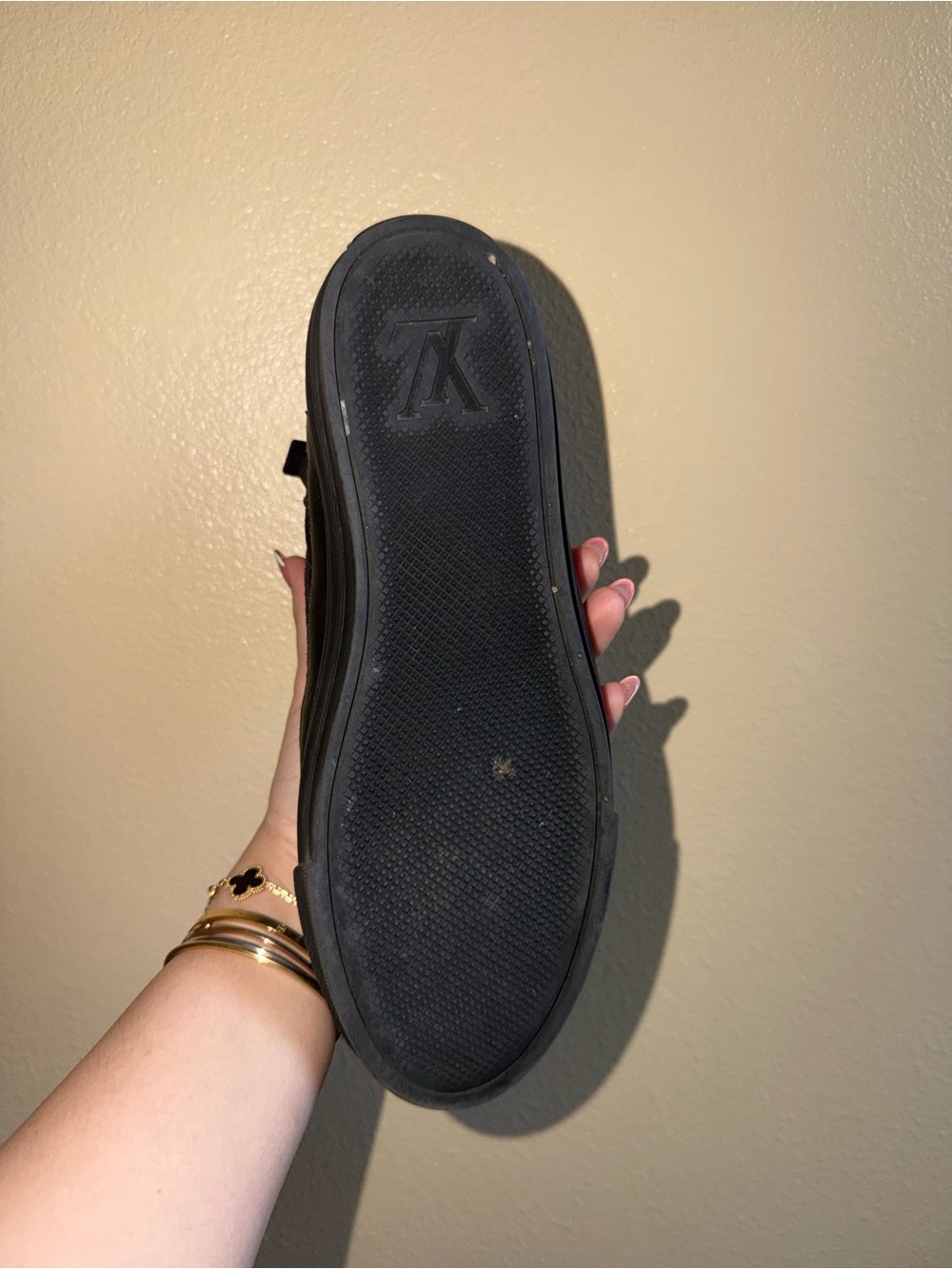 Louis Vuitton Black Suede Monogram High-Top Sneakers with Gold Hardware - Picture 6 of 7